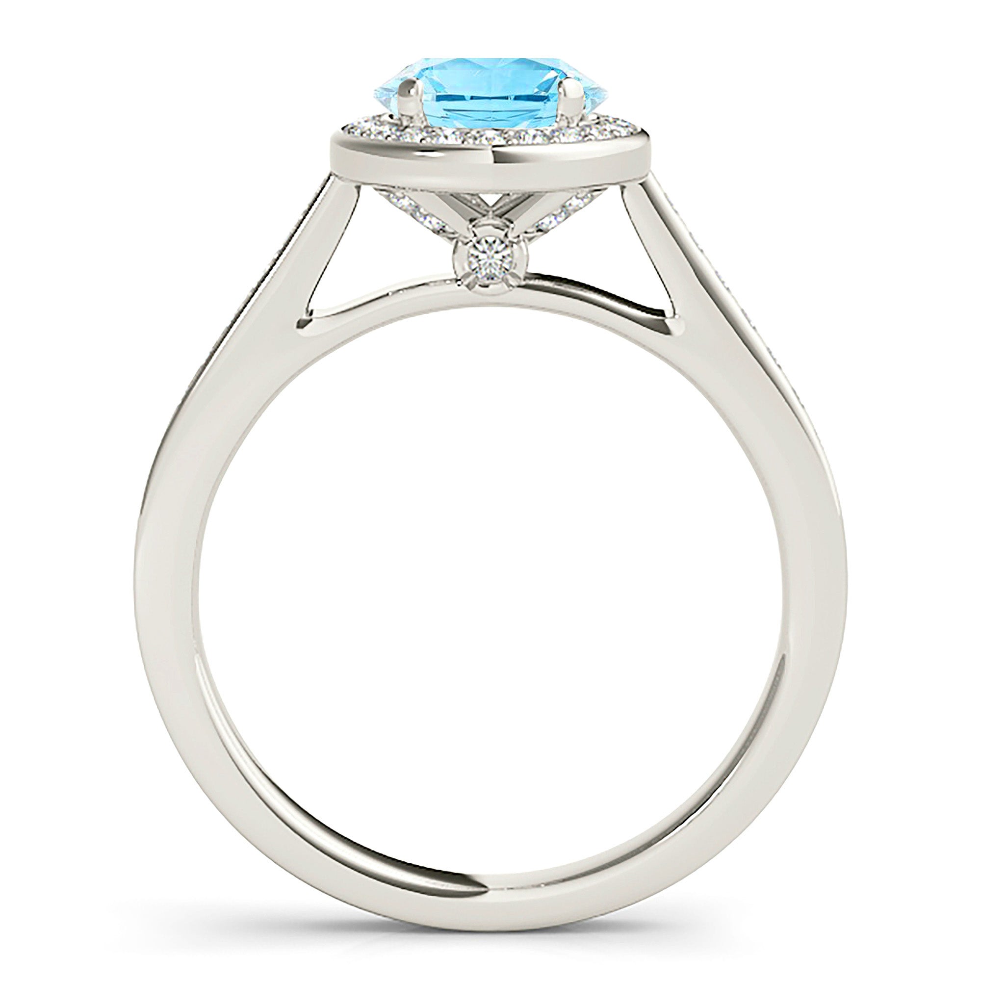 1.10 ct. Genuine Aquamarine Ring With 0.25 ctw. Diamond Bezel Set Halo and Delicate Diamond Band | Round Blue Aquamarine Halo Ring-VIRABYANI